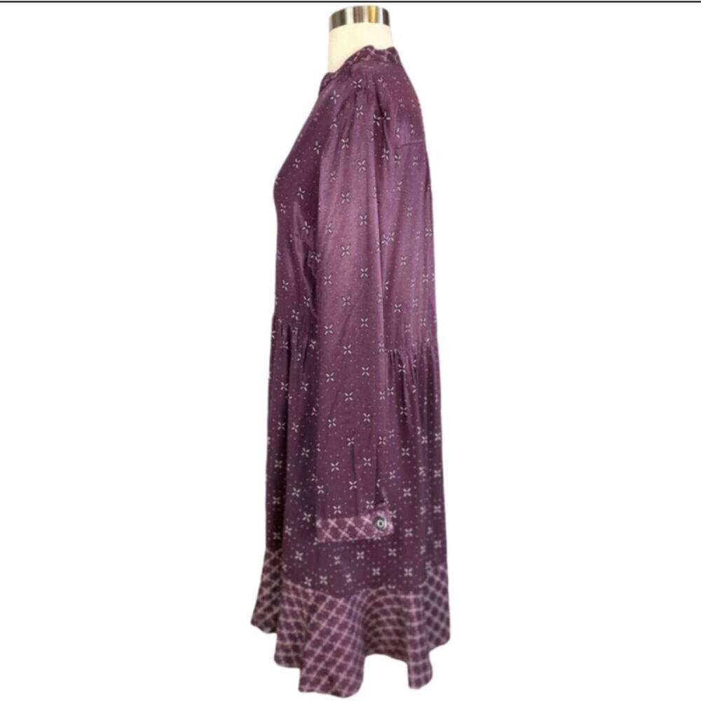 ANTHROPOLOGIE Burgundy Shirt Dress Maeve Gillian Abstract Tunic Flounce Medium - Picture 5 of 8